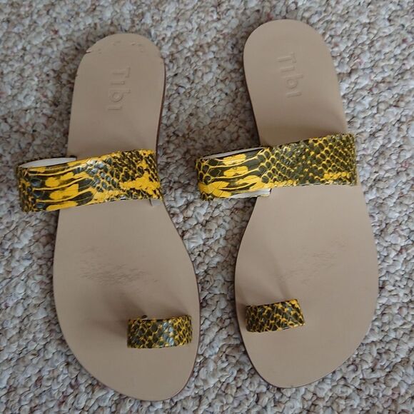 TIBI Cedric yellow Snake-Embossed Flat Sandals size 38 - Picture 4 of 12